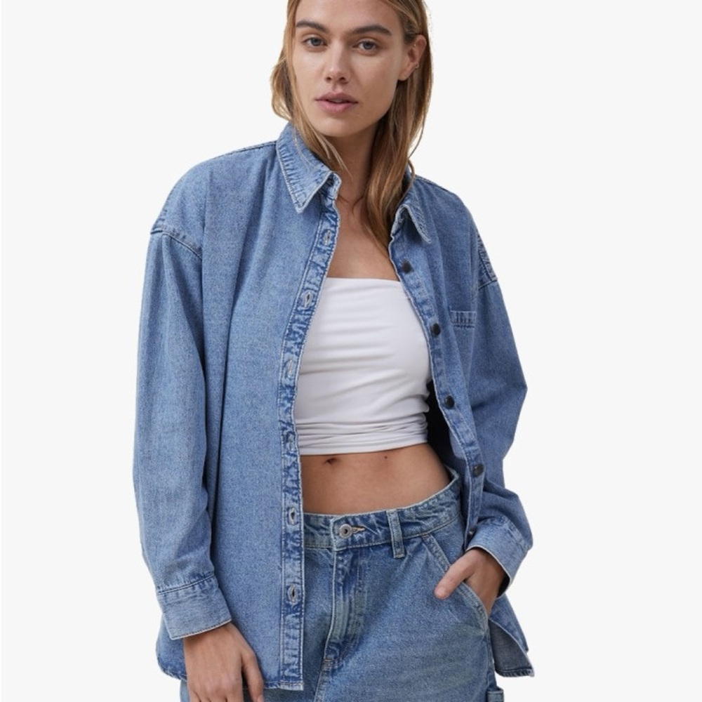 Cotton On oversized denim button up shirt bells blue xs